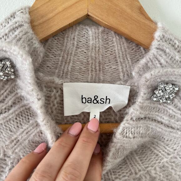 Ba&sh Rhinestone Embellished Button Shoulder Sweater Cream 2 - Picture 7 of 10